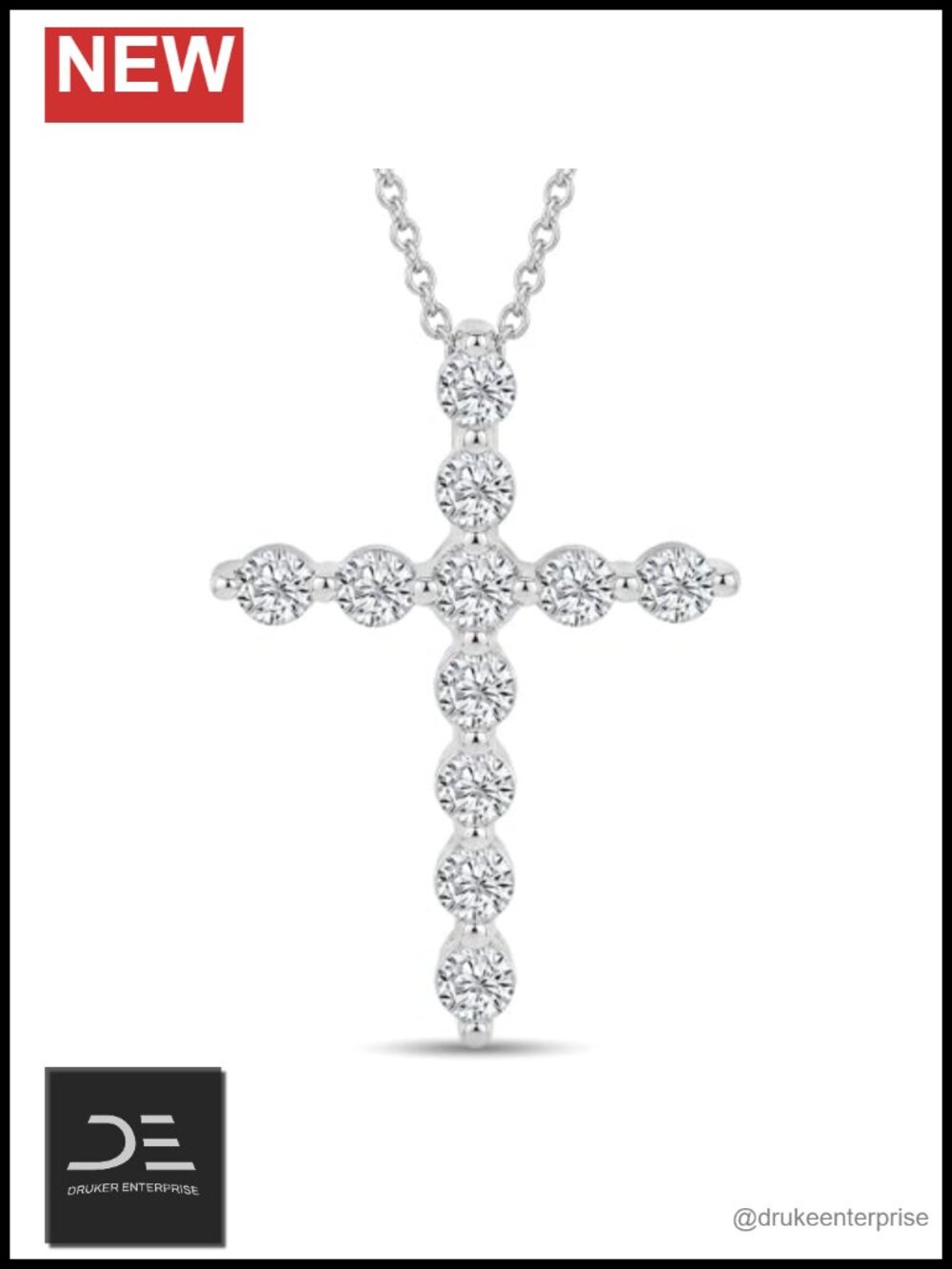 Lab-Grown Diamond Cross Pendant Necklace 925 Sterling Silver 18 in